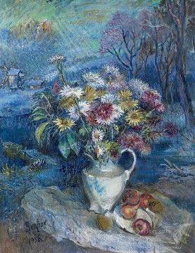 白い花瓶に咲く 1956 年のモダンな装飾の花 Oil Paintings
